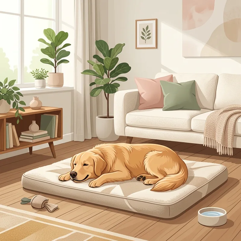 A dog relaxing calmly on a settle mat